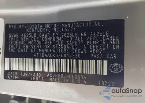 2025 Toyota Camry Xse/Xle/Le/Se from USA, damaged, VIN 4T1DAACK6SU013330